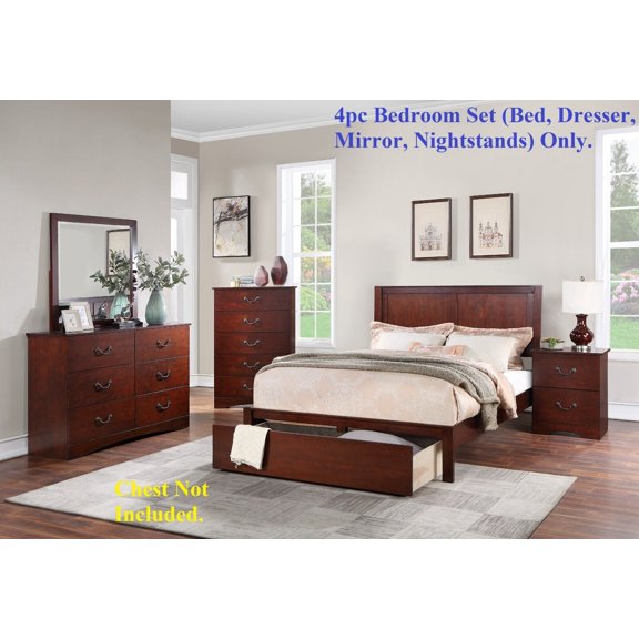 Modern Gorgeous 4pc Eastern King Size Bed w Underbed Drawer Dresser Mirror Nightstand Bedroom Furniture Brown Finish