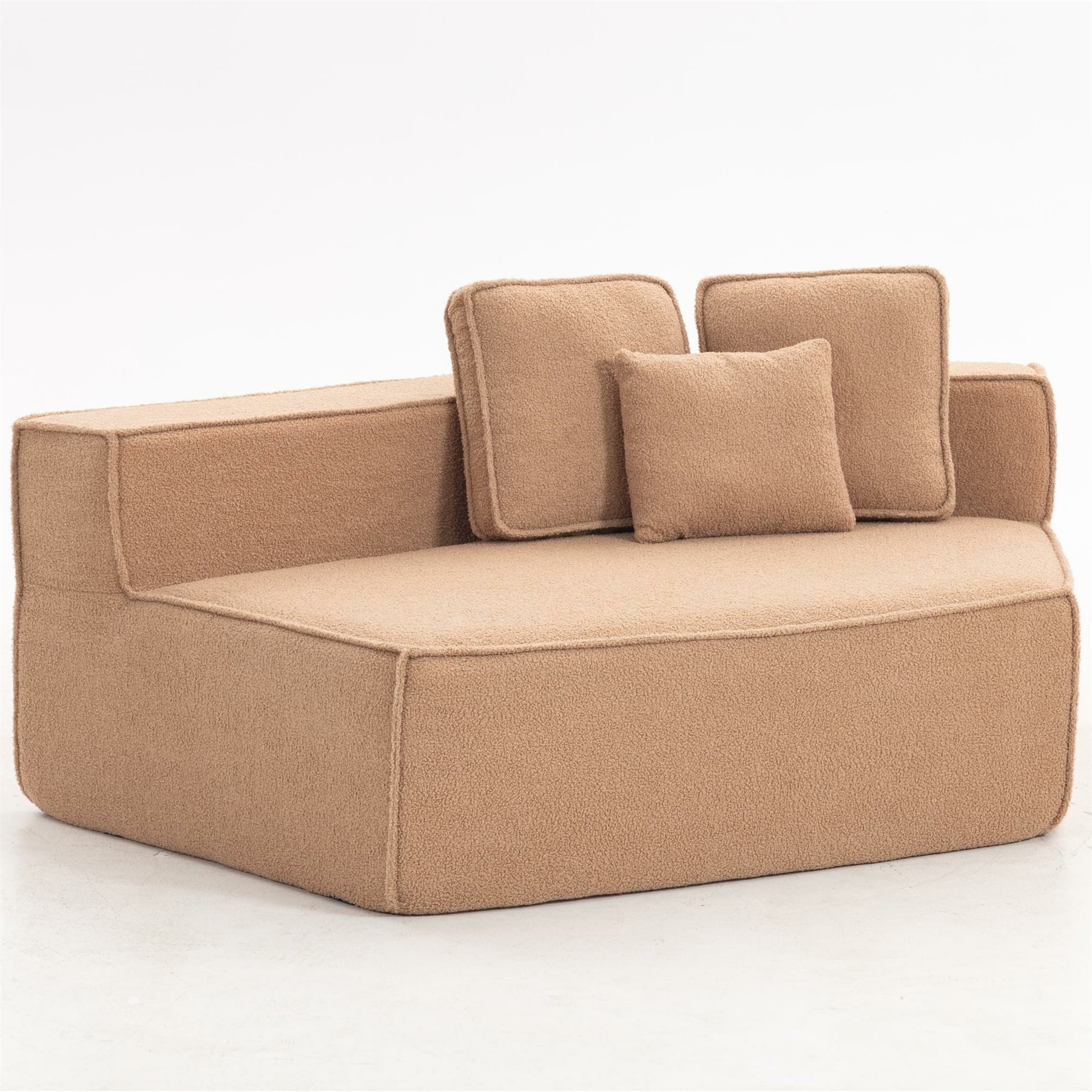 Hommoo Teddy Fleece Single Sofa Chair,Compressed Modular Floor Couch with Wide Seat and 3 Back Cushions, Soft All-Foam Support, Cozy Lounge Chair for Home, Kids & Pets, Right Side, Brown