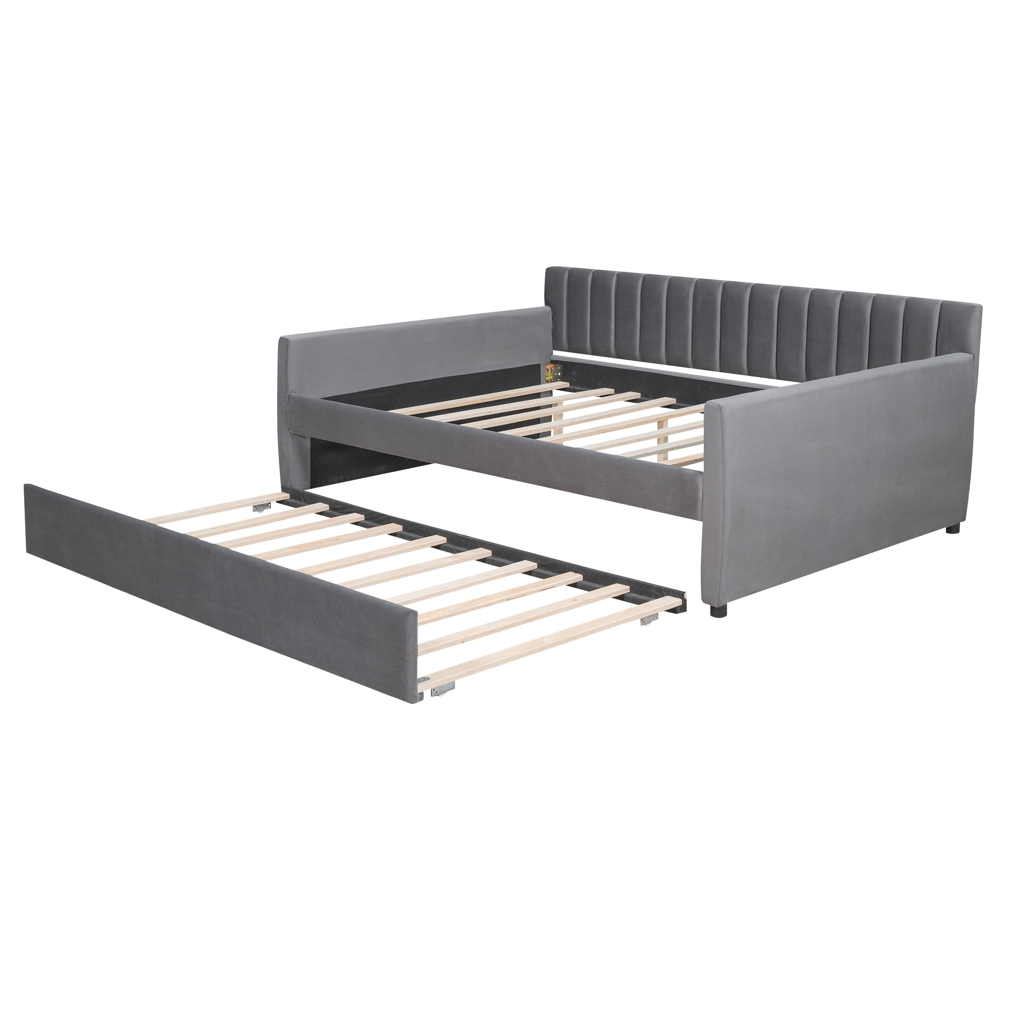 DEALTOPS Full Size Upholstered Daybed with 2 Drawers for Bedroom Living Room Daybed Frame No Box Springs Need - Gray