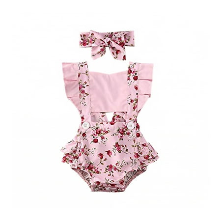 

ZIYIXIN Newborn Baby Girl Clothes Polka Dot Print Flower Fly Sleeve Romper Jumpsuit Headband 2Pcs Outfits Pink 6-12 Months