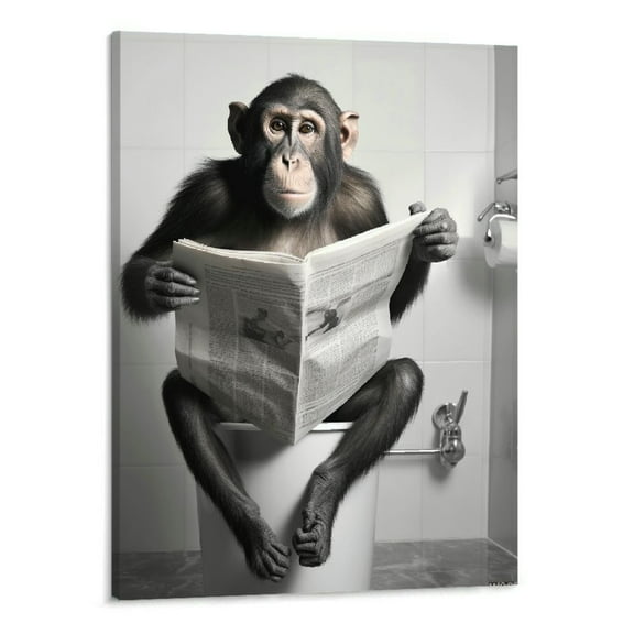 Shiartex Funny Monkey Framed Wall Art in Bathtub,Black and White Canvas Monkey Wall Art Prints Farmhouse Bathroom Decor,Humor Animals Bathroom Painting Canvas Rustic Style Artwork(16"x20"in, Framed)