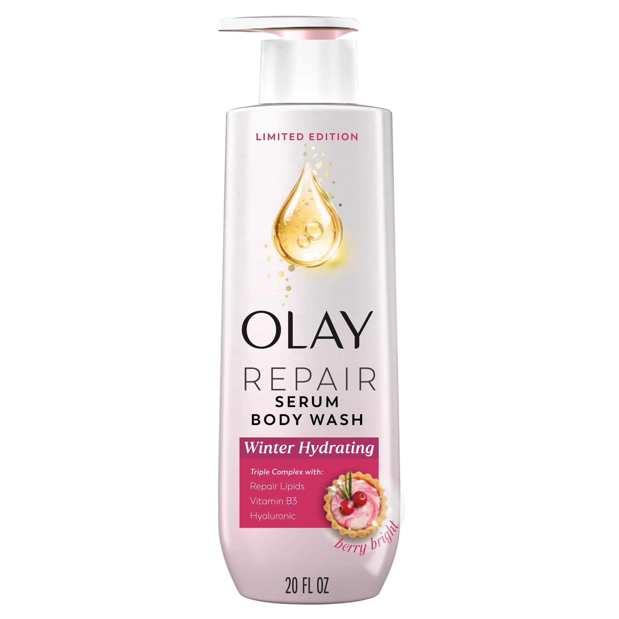 Olay Winter Repair Serum Body Wash, Berry Bright, 24 HR Deep Hydration, Limited Edition, 20 fl oz