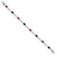 thumbnail image 3 of Gem Stone King 925 Sterling Silver Red Created Ruby and Black Onyx and Lab Grown Diamond Bracelet for Women | 3.61 Cttw | Gemstone July Birthstone | Oval 6X4MM | Length 7.25 inches, 3 of 6