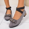 thumbnail image 2 of Rokment Sparkly Rhinestones Bow Dress Shoes Women Fall Elegant Casual Suede Pointed Toe Chunky Low Heel Elastic Strappy Ballet Flat for Bride Dressy Grey Size 6, 2 of 6
