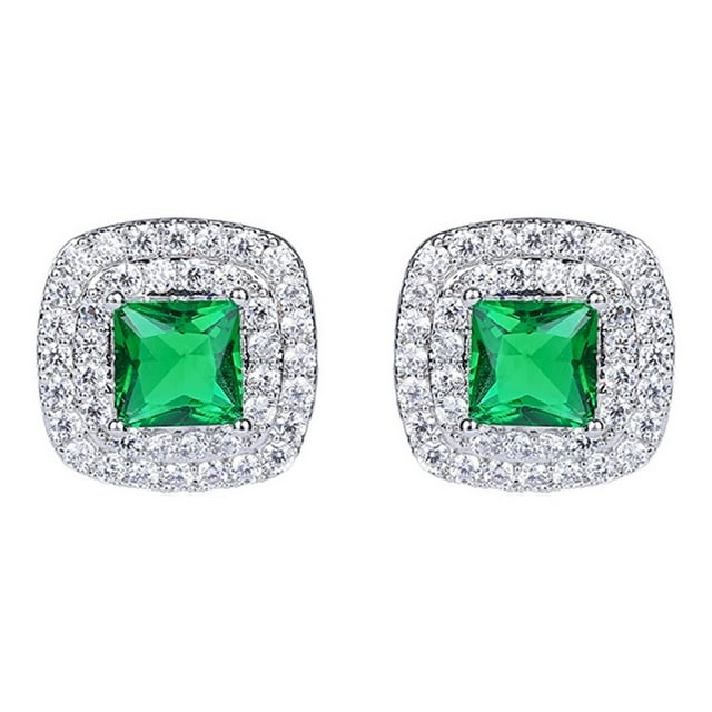 Aretes Broquel Para Dama Con Esmeralda Swarovski Oro 14k Lam blanco Unitalla
