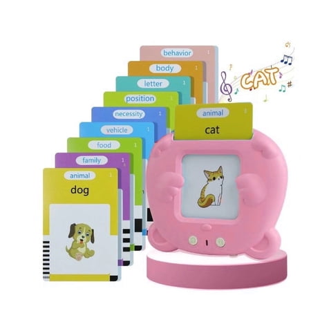 Toddler Talking Flash Cards Montessori Kids Toy Toddler Toys for 2 3 4 5 Year Old Boys and Girls Preschool Educational Toys Flash Cards for Birthday Gifts Pink