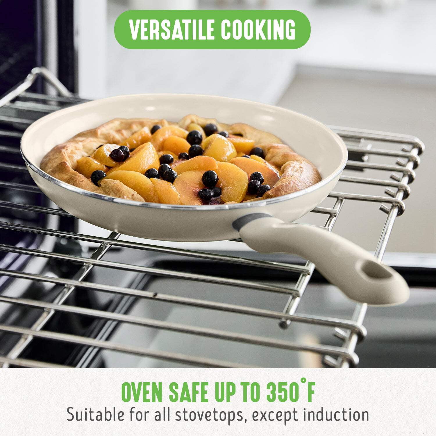GreenLife 16 Piece Soft Grip Cookware Set, Non-Toxic Ceramic Nonstick, Cream
