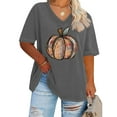 thumbnail image 3 of TKLPEHG Plus Size Halloween Pumpkin Shirt Women Fashion V Neck Fall Graphic Tee Short Sleeve Thanksgiving Gift Tops T-Shirt (Gray,XXL), 3 of 4