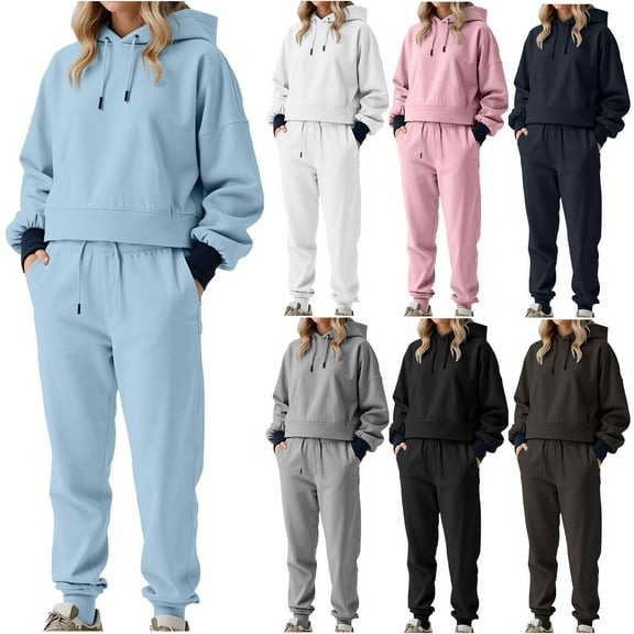 Miluxas Women 2 Piece Outfits Sweatsuit Oversized Hoodie and Jogger Sweatpants Tracksuit Sweat Matching Set White XL(XL)