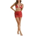 thumbnail image 2 of Conjuntos de bikini de tirantes con estampado de teñido anudado para mujer, traje de baño de 3 piezas, parte inferior triangular, falda de cobertura, traje de baño grande rojo, 2 of 5