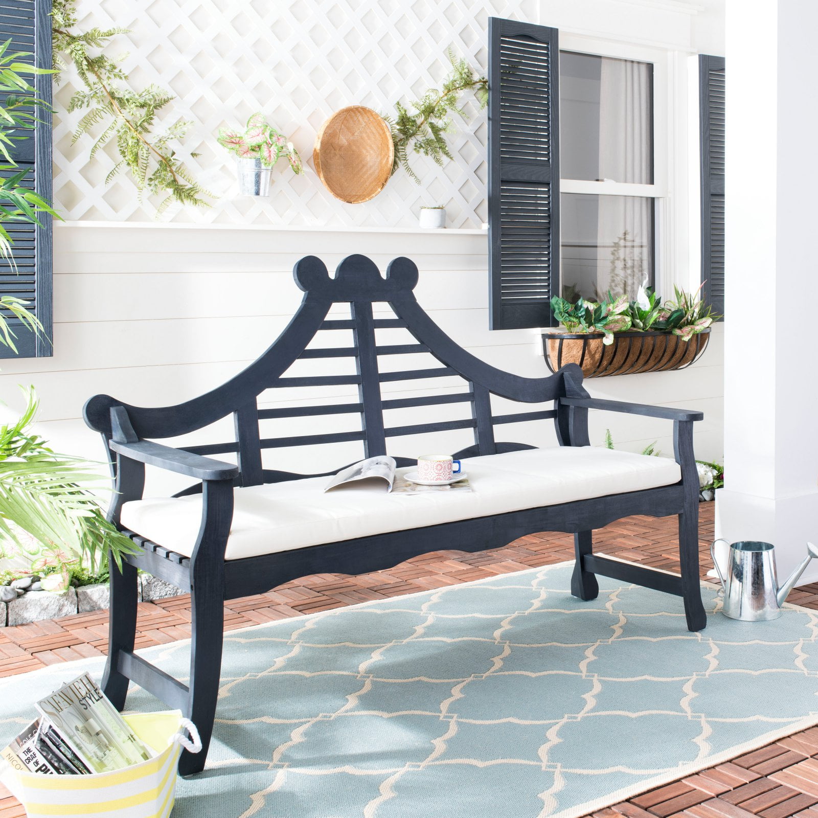 Safavieh Azusa Indoor/Outdoor Traditional Garden Bench with Cushion ...