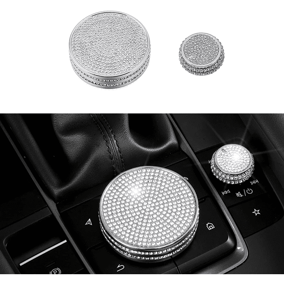 YSTIANN Bling Interior Accessories for Mazda 3 CX-30 (2019-2025) - Multimedia Knob & Air Conditioning Knob Rhinestone Decoration Applique Ring Cover, for Car Interior Decoration, Bling Style