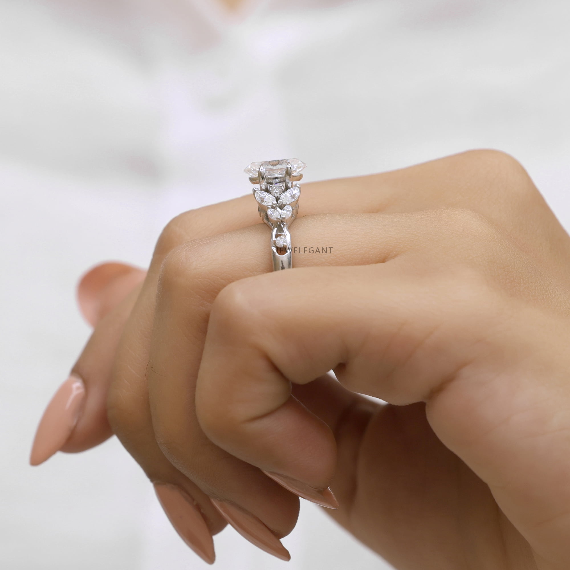 JEWELEGANT 2 carat Oval Moissanite Engagement Ring, Art Deco Diamond Wedding Ring for Women