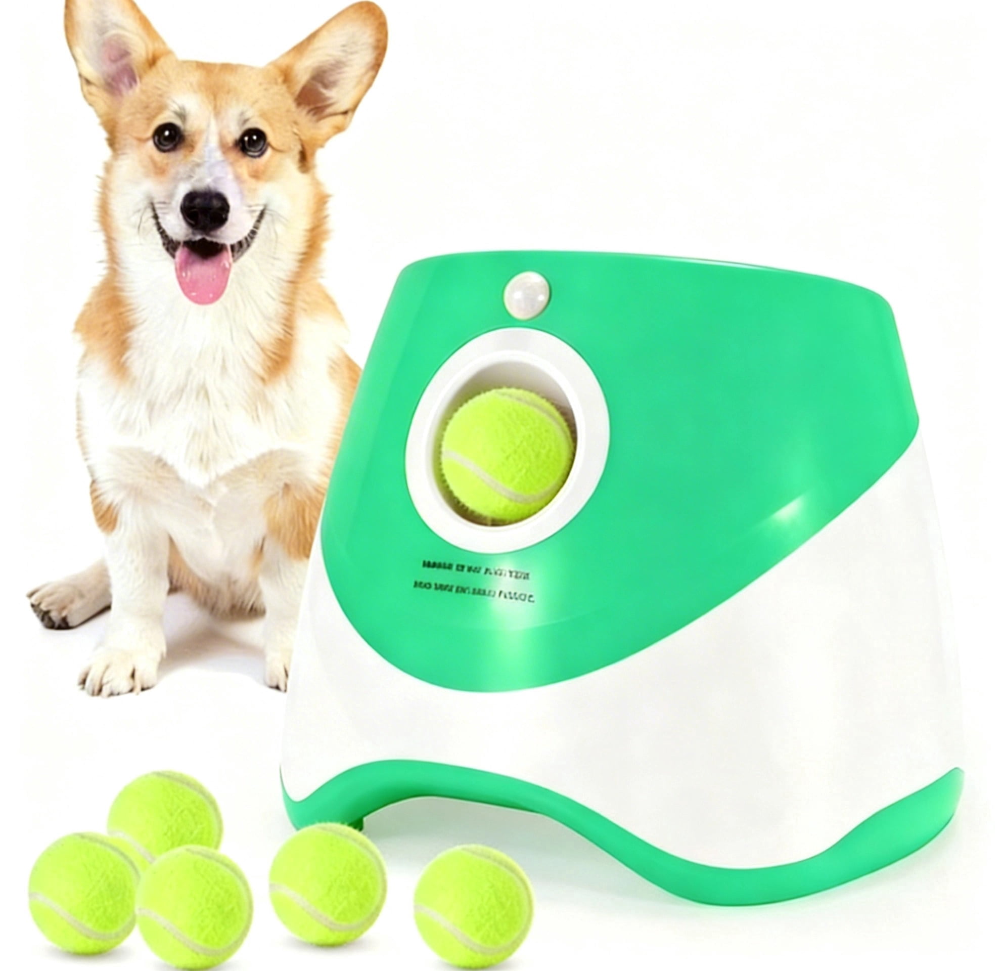 Automatic Dog Ball Launcher with 3 Distance Settings, Includes 3 Mini Tennis Balls(2lnches), Interactive Indoor Outdoor Dog Toy, ultiple Color Options, Green