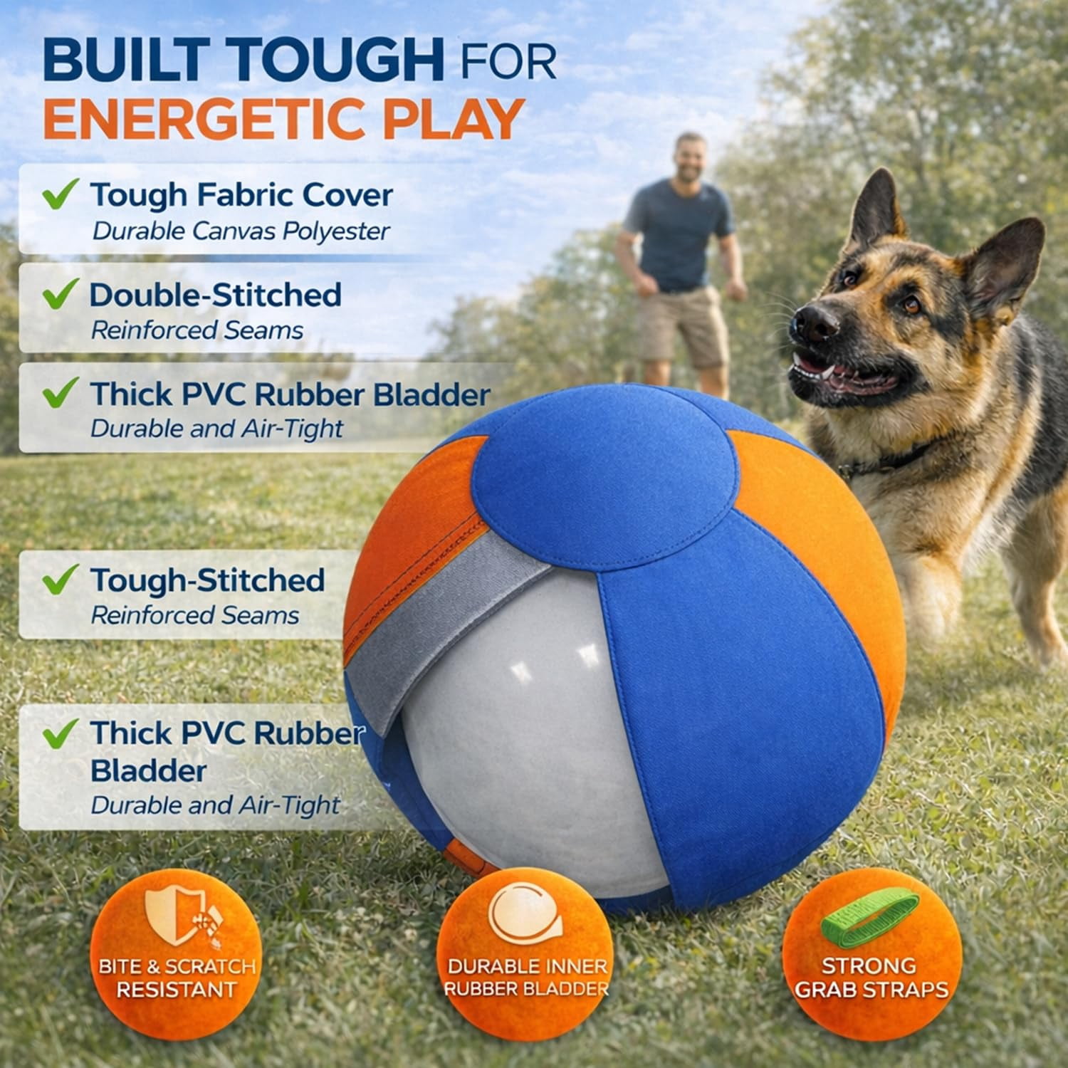 Calming Jumbo Ball for Dogs, Giant Interactive Dog Ball with Straps, Durable Inflatable Exercise Toy for Boredom Relief, Training, Outdoor Play and Energy Release