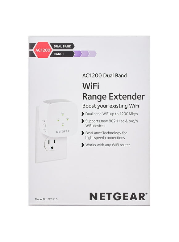 NETGEAR - AC1200 WiFi Range Extender and Signal Booster, Wall-plug, White, 1.2Gbps (EX6110)