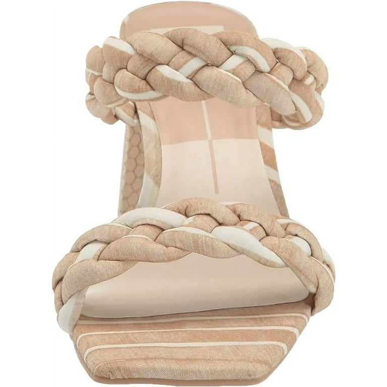 Dolce Vita Paily Heeled Sandals - White Stripe Fabric, Braided Straps, 3.2 Inch Heel