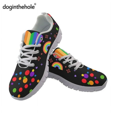 Doginthehole Flag Printed Women s Shoes LGBT Love Brand Design Casual Flat Shoes Breathable Mesh Male Sneakers Zapatos