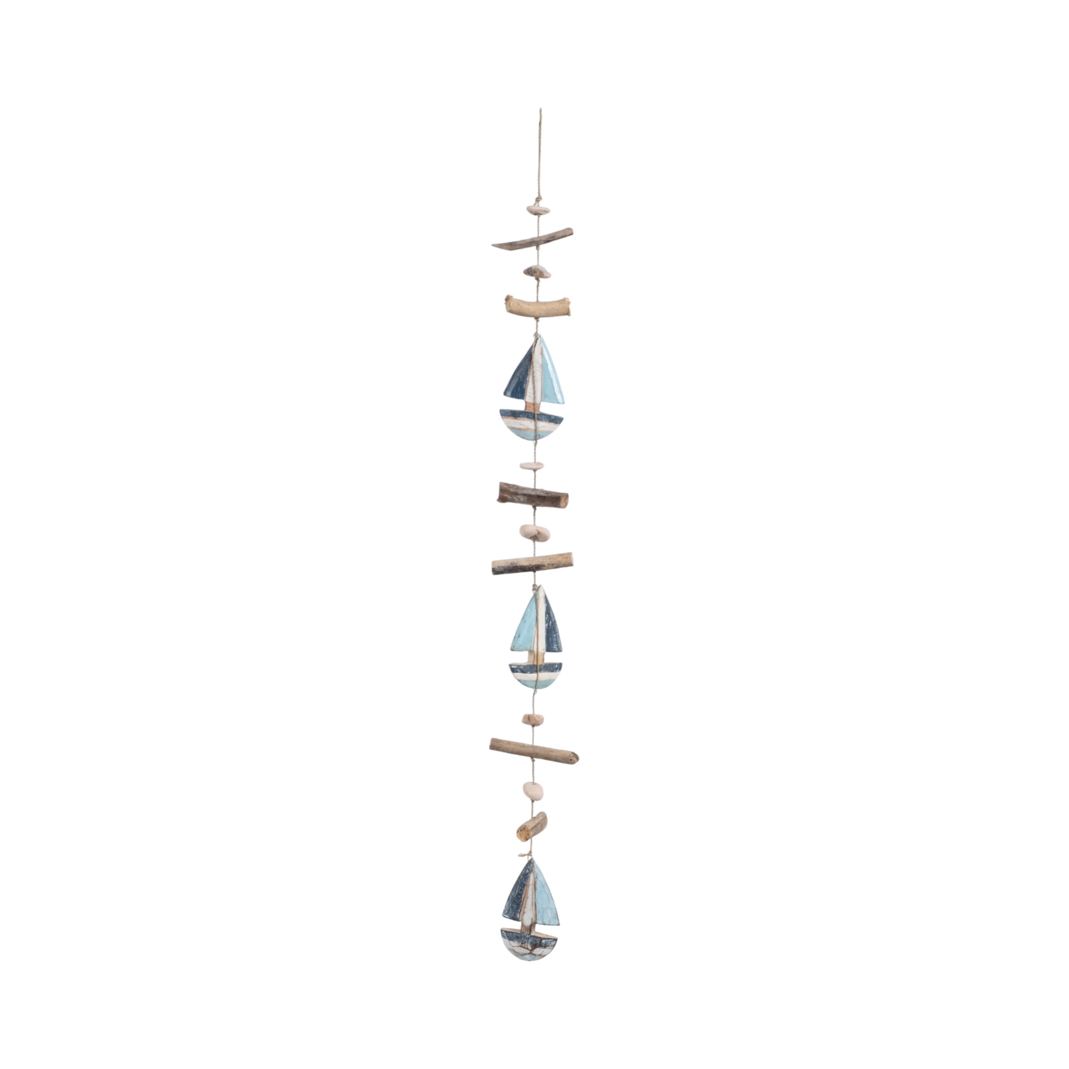 Contemporary Driftwood Boat Hanging Ornament for Home Decor and Bathroom - Coastal Accent for Office, Room and Living Room - Shelf and Coffee Table Decor Wall Display - 40", Blue & White