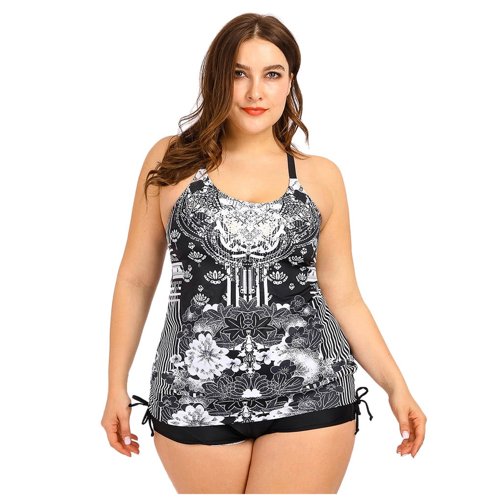 MIARHB Women Boho Print Tankini Set Two Piece Swimsuit Plus Size