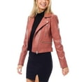 thumbnail image 3 of MixMatchy Women's Faux Leather Long Sleeve Zipper Closure Moto Biker Short Coat Jacket, 3 of 7
