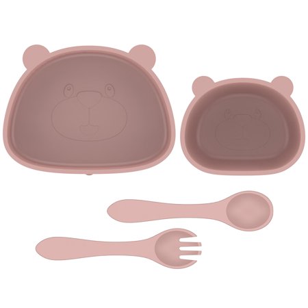 

Baby Plate and Bowl Set with Suction Reusable Silicone Baby Tableware Set with Flexible Fork Spoon BPA-Free Washable Microwave Safe Self Feeding Utensils for Toddler Home Light Pink