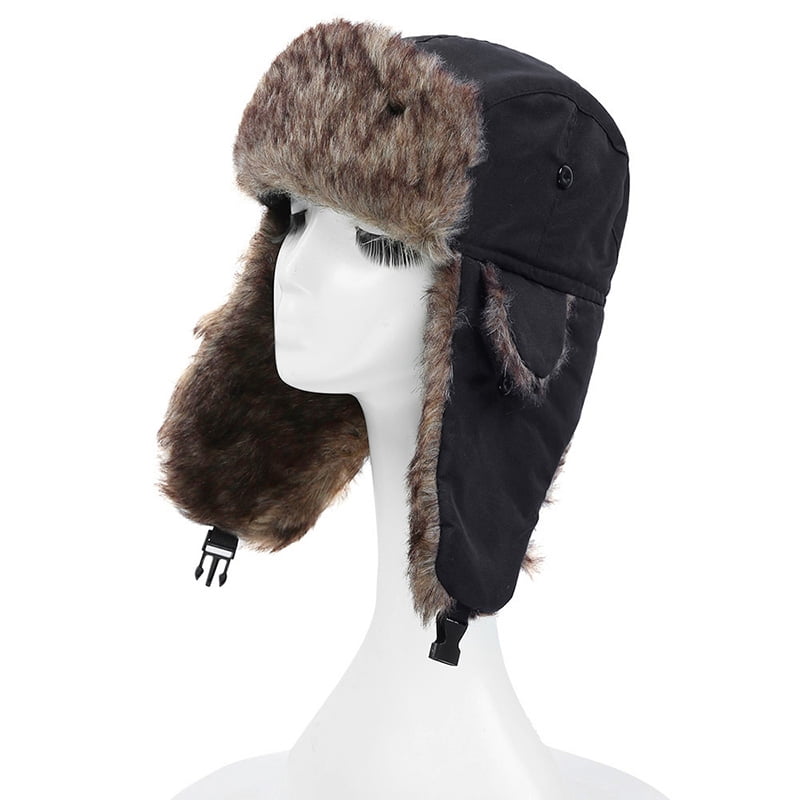 Thick Men Winter Trapper Trooper Earflap Warm Russian Ski Hat Fur Bomber 
