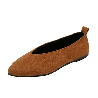 GEZHEN Women's Solid Color Suede Shallow Pointed Toe Flat Casual Shoes Ladies Fashion Mouth Comfortable Slat Shoes Non Slip Low Top Platform Shoes