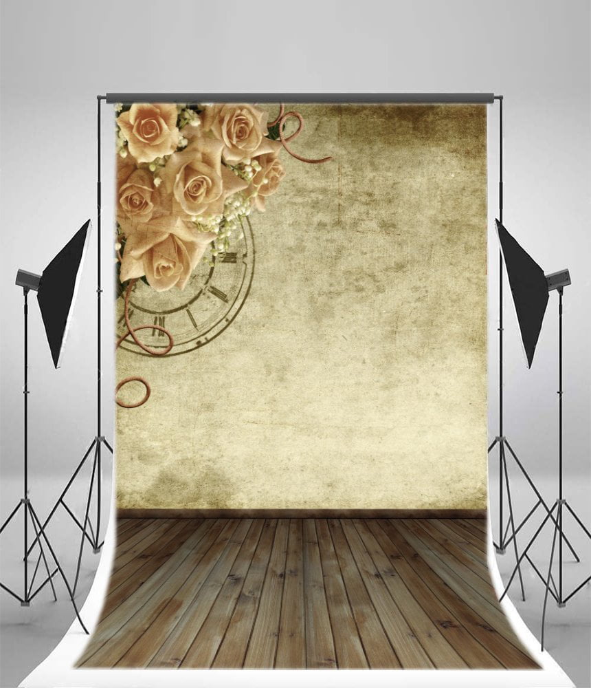 5x7ft Wooden Room Floor Flowers Photography Background Computer-Printed Vinyl Backdrops
