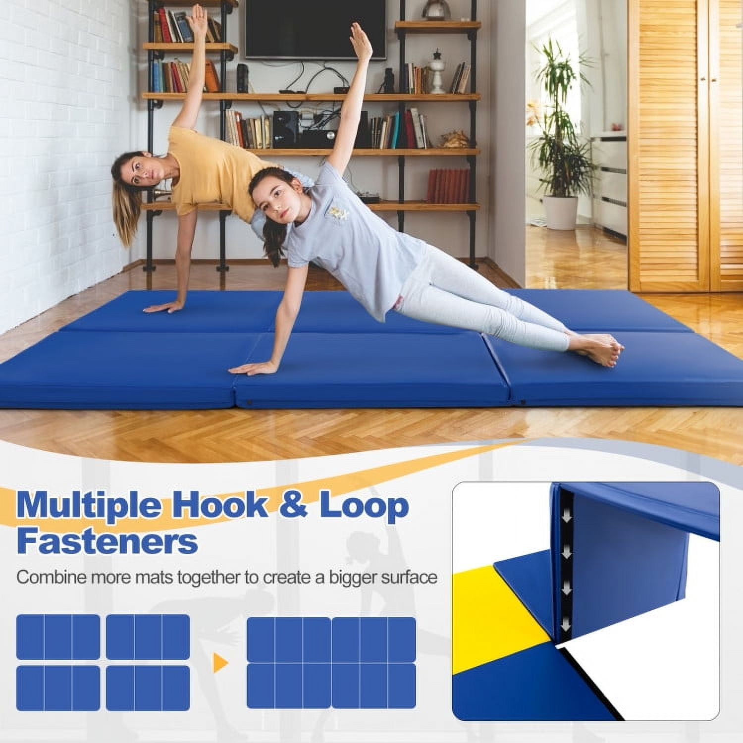 Resenkos Gymnastics Mat, Exercise Tumbling Mat,6 x 2 FT Tri-Fold Gym Mat with Handles and Removable Zippered Cover-Dark Blue