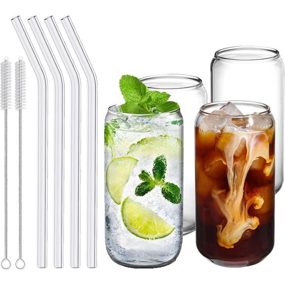 4 Pcs Letter Glass Mug with Straw 16 oz Transparent Glass Cup Rose Design Personalized Gift Set