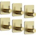 thumbnail image 1 of Gancho de pared adhesivo, 6 piezas Gancho de pared de acero inoxidable dorado, 4.5 * 4.5CM Colgador de escoba montado en la pared para colgar Ganchos de orden para cocina / baño / sala de estar de vi TUNC Sencillez, 1 of 5