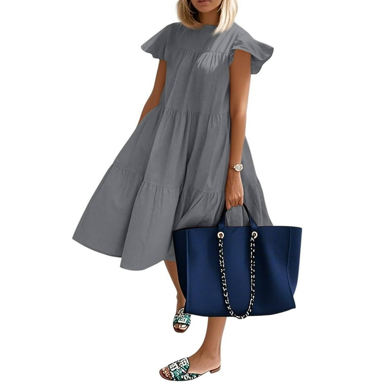 4Th Of July Dress Women Plus Size, Tank Dress Casual Crew Neck Ruffle  Flutter Sleeve Elegant Classy Sexy Formal Dresses For Business Dresses  Black Funeral Dress (XXL, Gray) ZMTing - Walmart.com