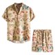 thumbnail image 1 of Hombres Casual Turndown Botones Floral Pullover Camisa de manga corta de lino Blusa y pantalones Traje Pompotops oipoqjl35284, 1 of 3