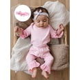 thumbnail image 4 of Rovasas Baby Girls Fall Outfit Ruffles Striped Print Romper and Pants Headband, 4 of 9
