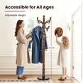 thumbnail image 3 of Solid Wood Coat Rack – 73" Freestanding Coat Racks Stand with 14 Hooks and Stable Base for Coats, Hats, Scarves, Adjustable Height Modern Wooden Hall Tree for Entryway, Bedroom, Office, Home, 3 of 8