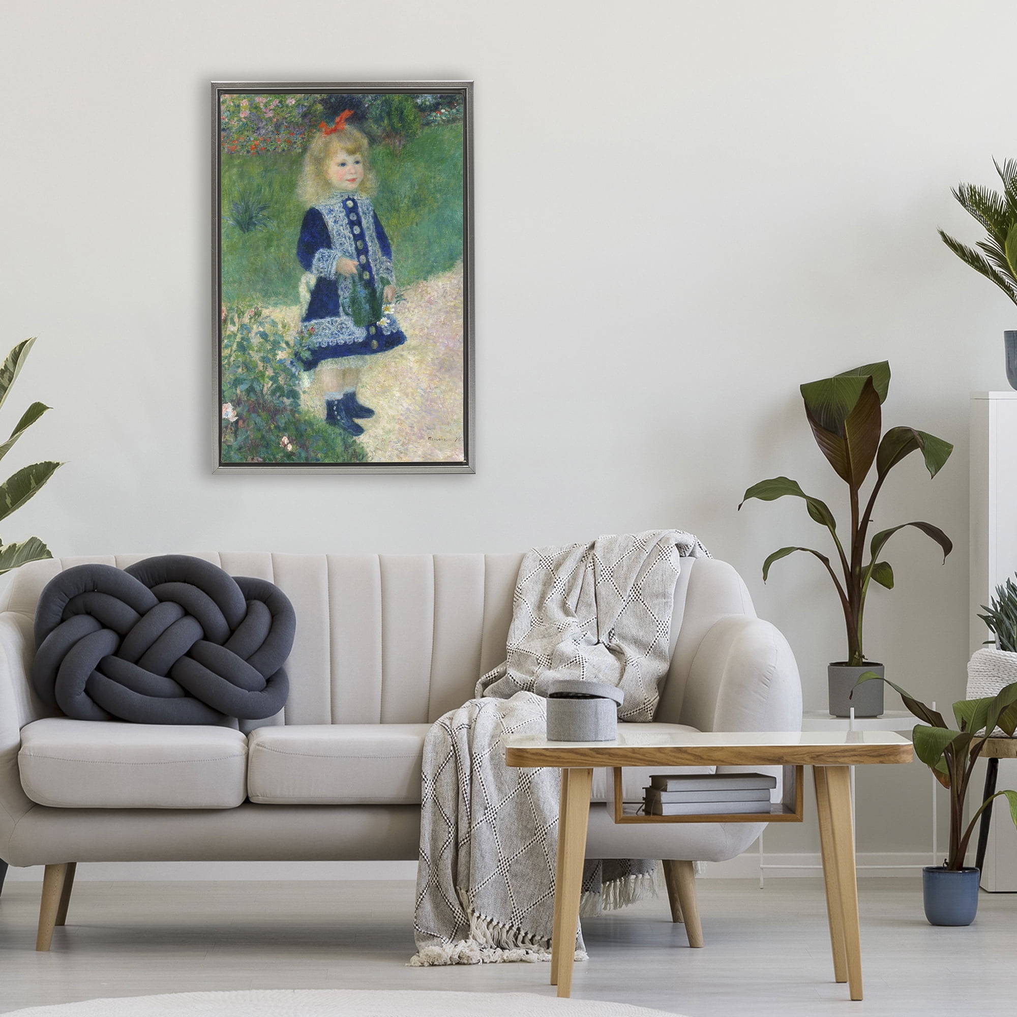 Stupell Industries Girl With Watering Can Gray Framed Floater Canvas Wall Art, design by Tina LeCour