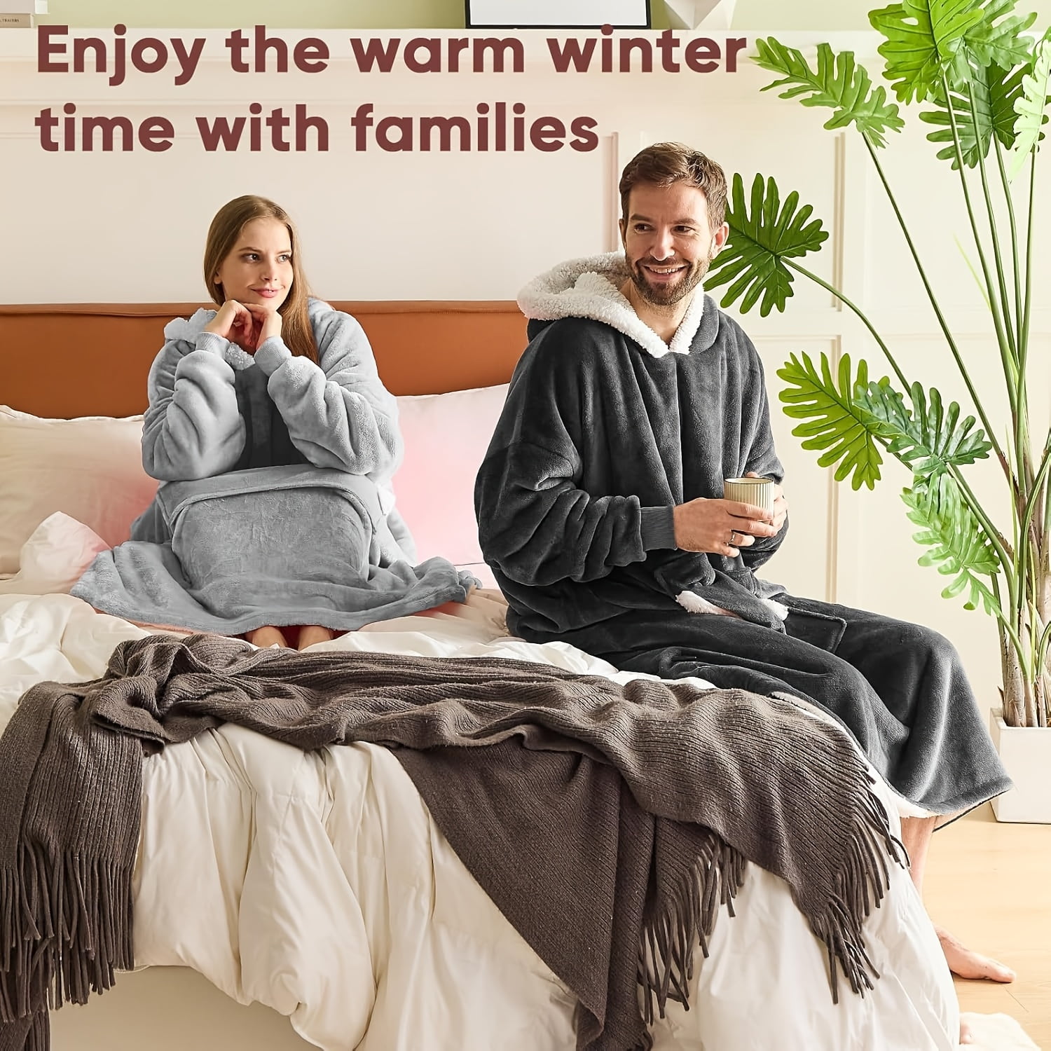Oversize Wearable Blanket Hoodie, for Adult Sherpa Blanket Hoodie as Gifts for Mom Women, Cozy Sweatshirt Blanket Light Gray
