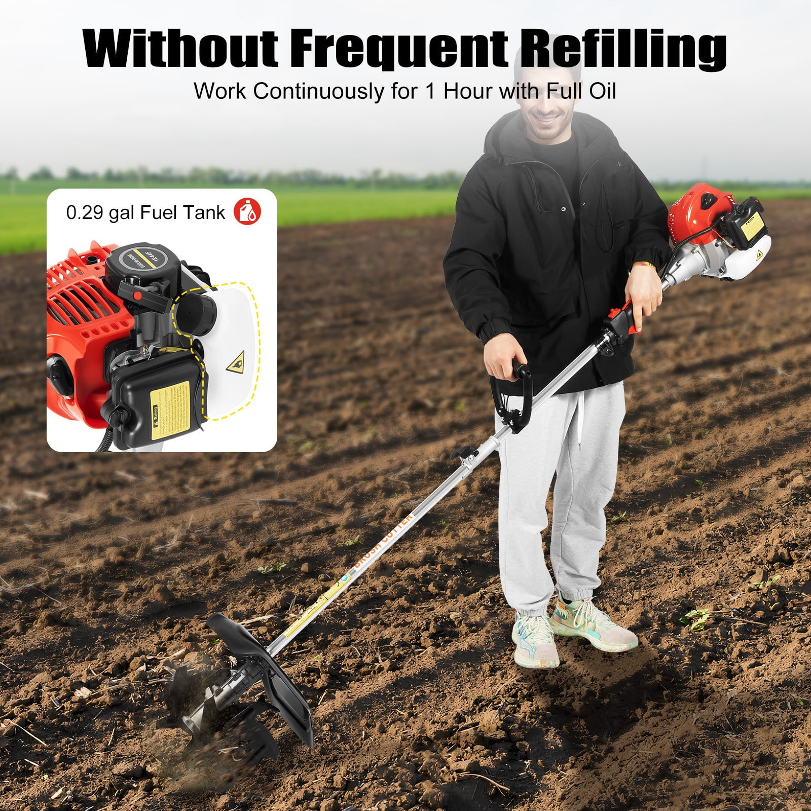 Garden Tiller Cultivator 52CC 2 Stroke Gasoline Powered Land Cultivator Yard Tiller Rototiler for Garden Lawn Digging Weed Removal Soil Cultivation