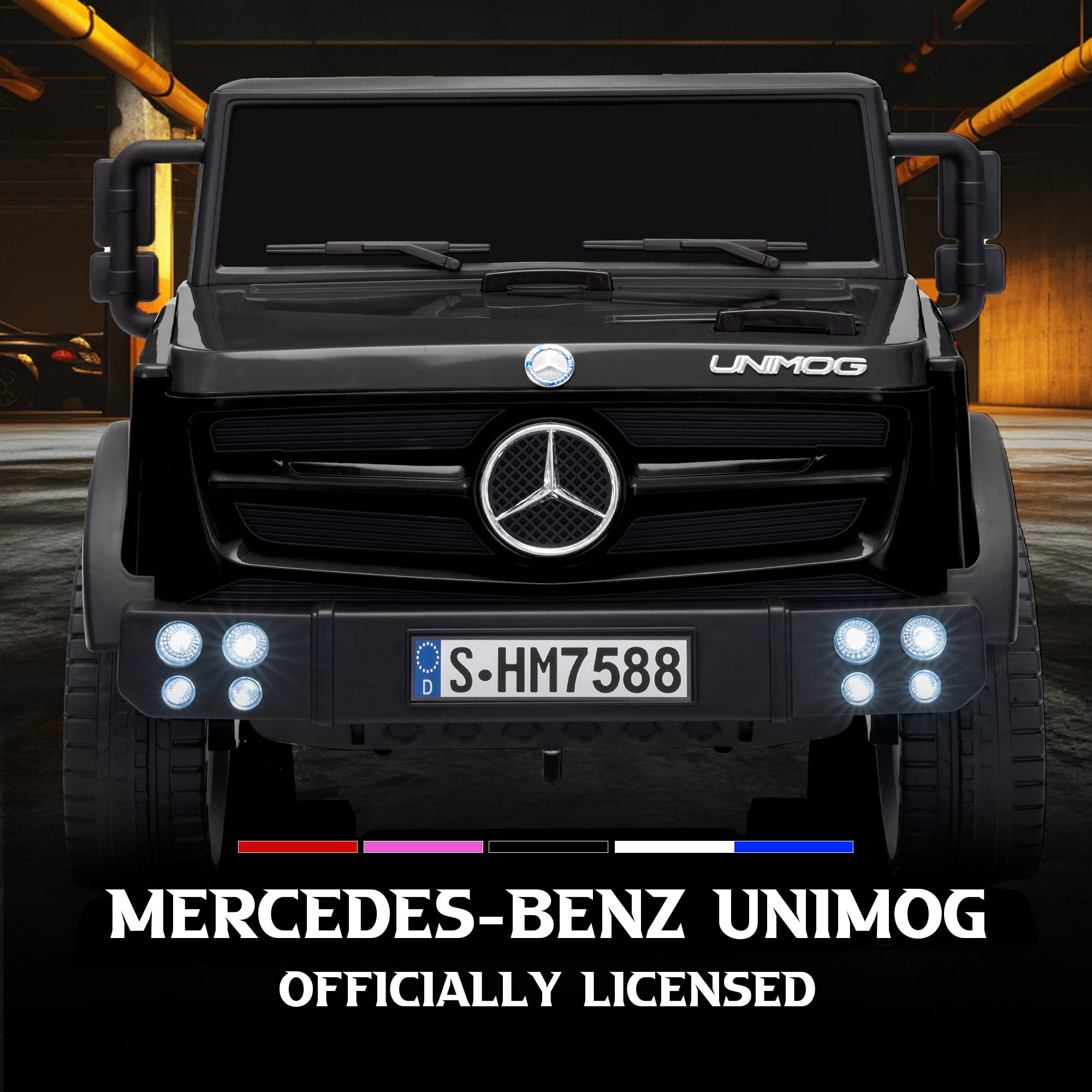 Letsgokid 12V Ride on Car with Parent Remote Control, Licensed Mercedes-Benz UNIMOG Car for Kids, LED Lights, Music & Horn, Soft Start, Low Battery Prompt, Kids Electric Vehicle for Boys Girls