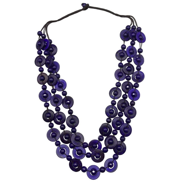 Collar de cuentas de madera, collar bohemio, joyería de moda, collar llamativo de disfraz Azul real
