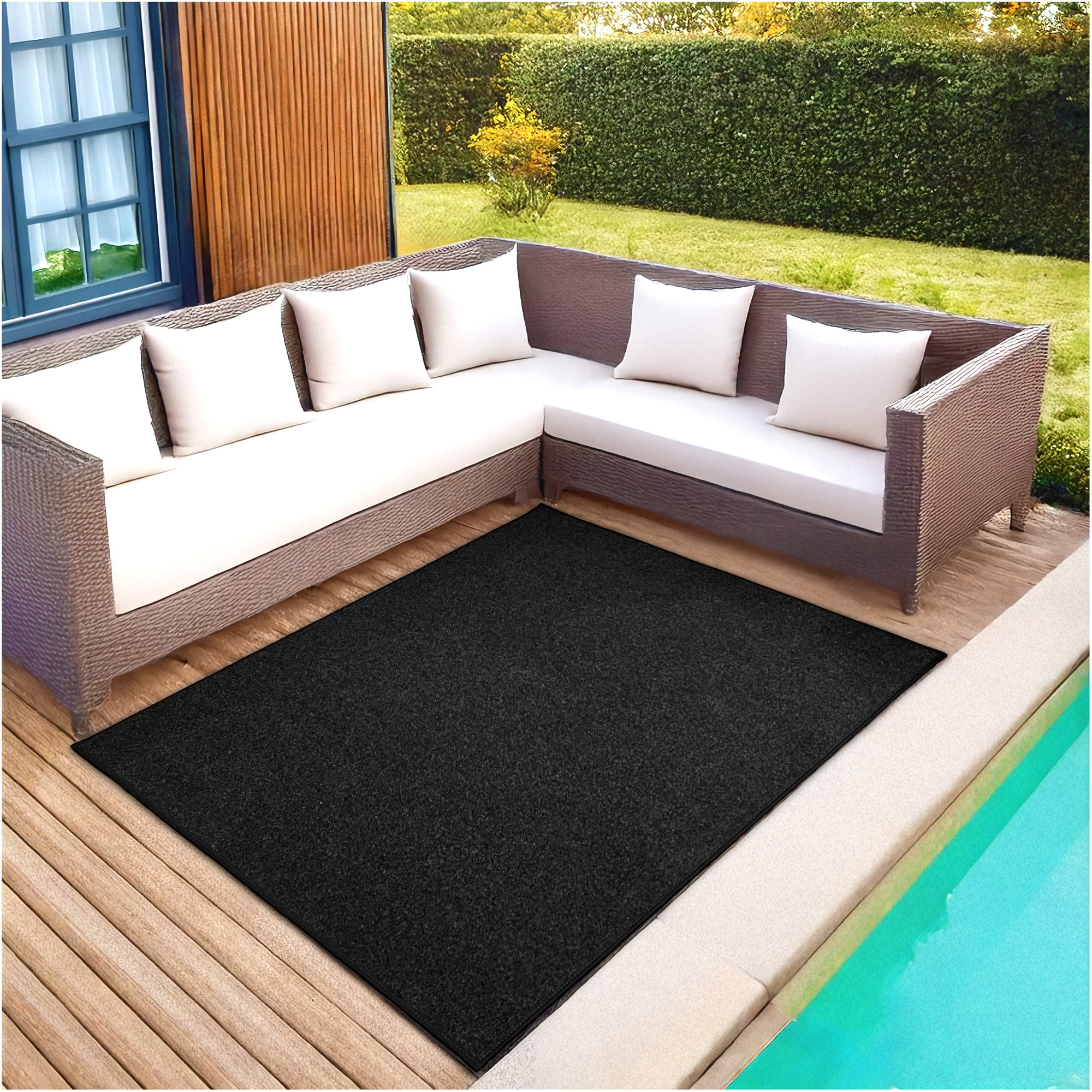 7'x8' Indoor - Outdoor Area Rugs and Runners Constructed with Superior PET Fiber Made from 100% Purified Recycled Bottles (Color: Black Ice)