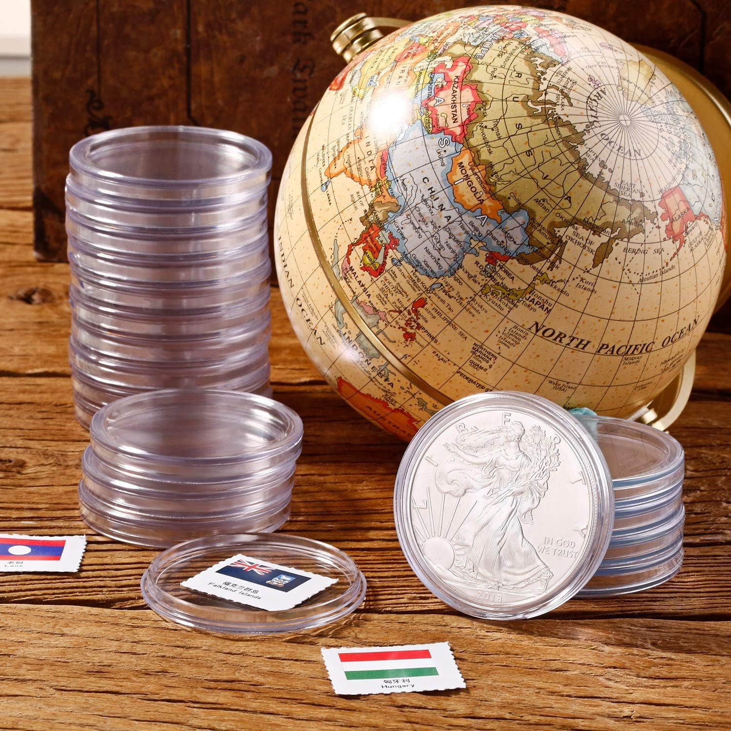 Plastic Round Silver Coin Capsules Covers Storage Box for Collection Supplies-60 Pcs 41mm Coin Capsules, Coin Case Holder, Plastic Coin Case for Coin Collecting Supplies(1set-L)