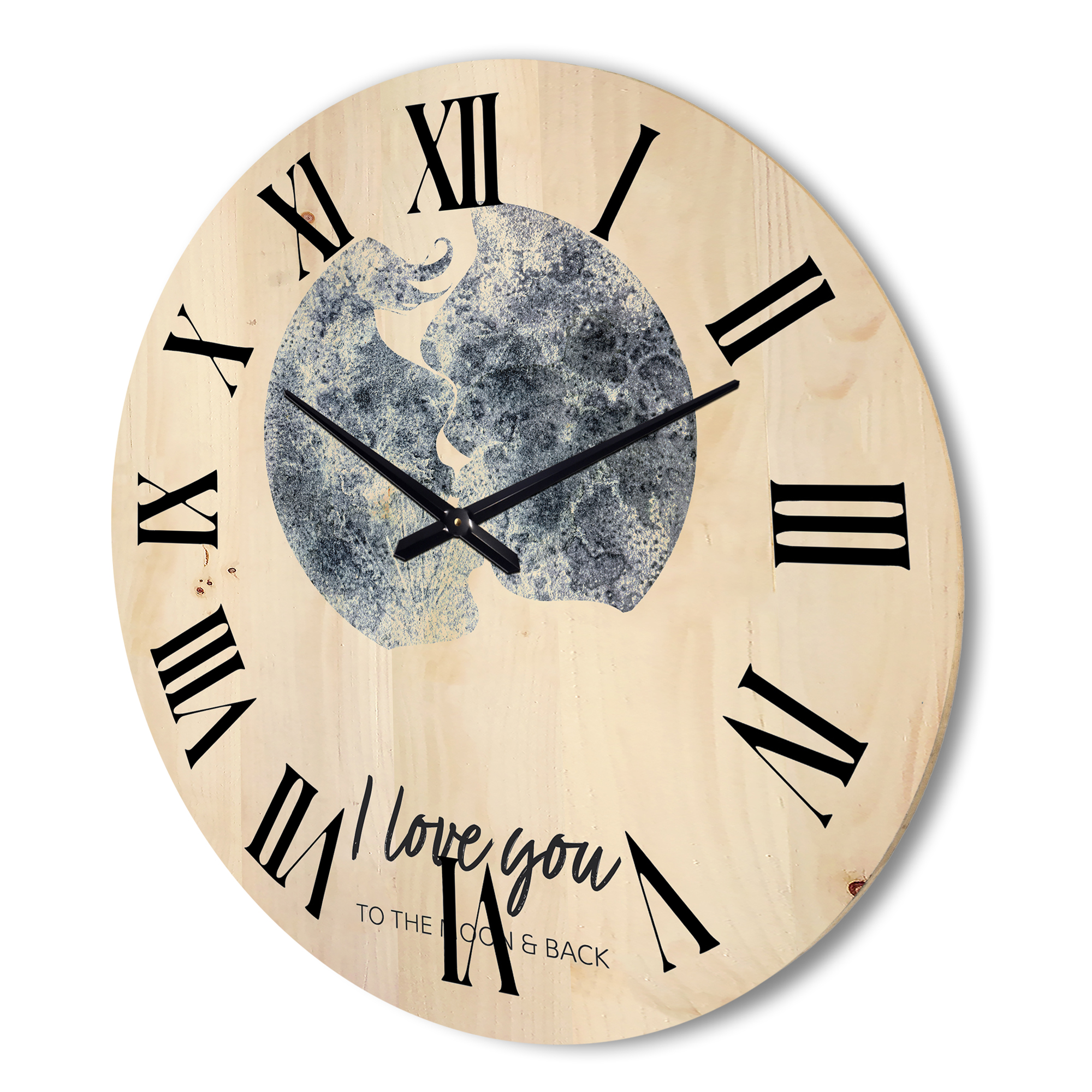 Designart 'Kiss of Two Lovers In Romantic Moon Shape' Modern Wood Wall Clock