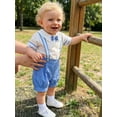thumbnail image 4 of BemeyourBBs Newborn Baby Boys Mothers Day Mama's Boy Outfits Infant Baby Boy Baptism Gentleman Outfit Letter Embroidered Collared Short Sleeve Shirt Romper Bowtie and Suspender Shorts 2 Pcs Set, 4 of 9