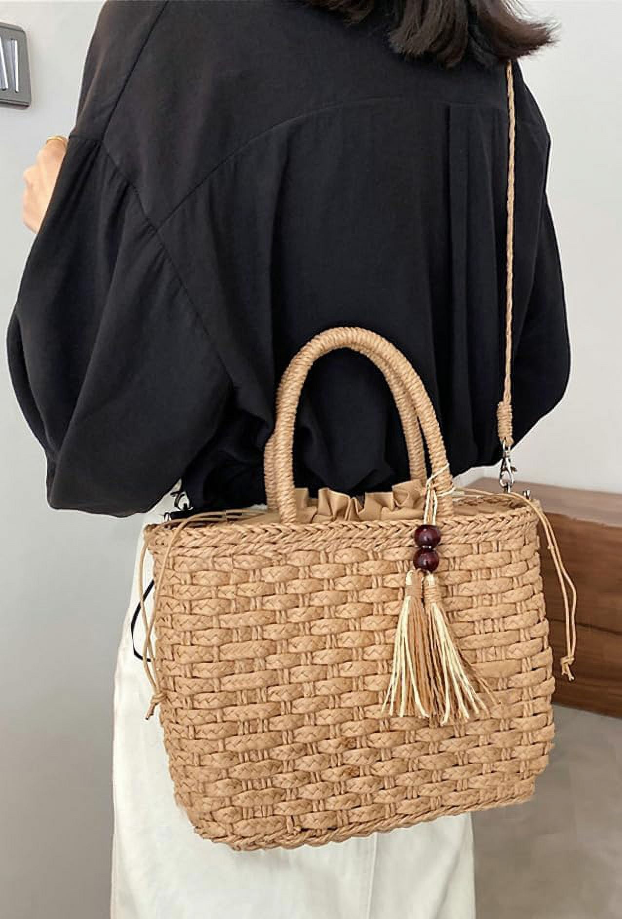 Kukuzhu Handwoven Straw Bag for Women Lightweight Shopping Tote Handbag Purse Boho Bag