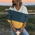 thumbnail image 2 of Atogsazn Womens V Neck Sweatshirt Casual Striped Long Sleeve Pullover Sweatshirts Fall Tops Clothes Outfit 02-Navy XXL Fashion, 2 of 6