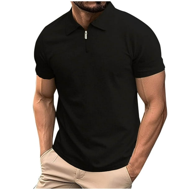 Camisetas de Manga Larga para Hombres Casual Sólido Medio Cremallera Camiseta Solapa, Poliéster Ligero para Primavera Verano