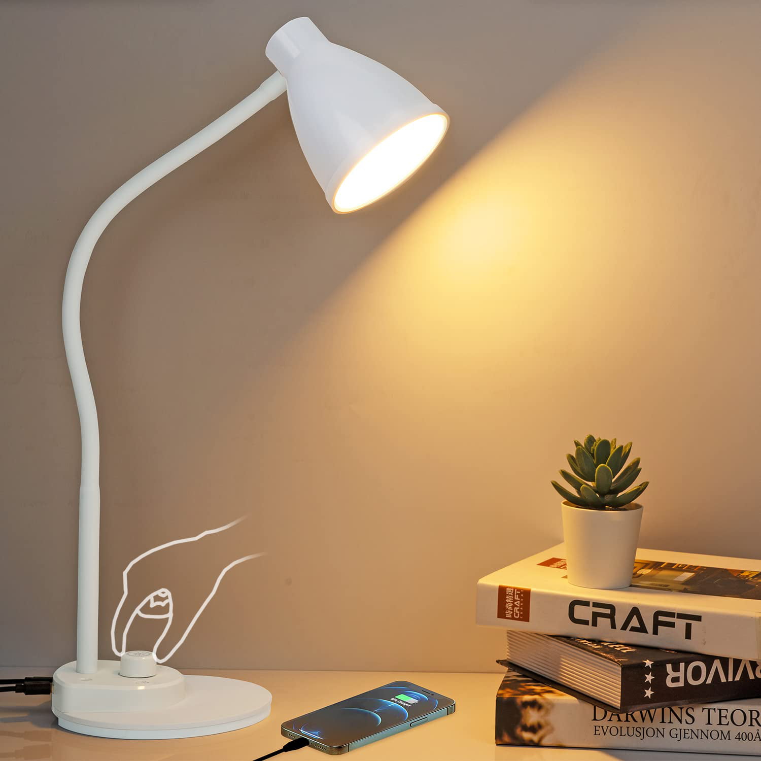 inkt markeerstift vorm LED Desk Lamp with USB Charging Port, 3 Color Modes Dimmable Reading Lamp,  Auto Dimming Task Lamp, Flexible Gooseneck Table Light for Dorm Bedside,  Adapter Include, White - Walmart.com