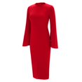 thumbnail image 3 of Gibobby Vestidos de fiesta cortos Vestido largo sin espalda Sexy con abertura en el cuello redondo de manga larga de Color sólido de otoño e invierno para mujer(Rojo,G), 3 of 5